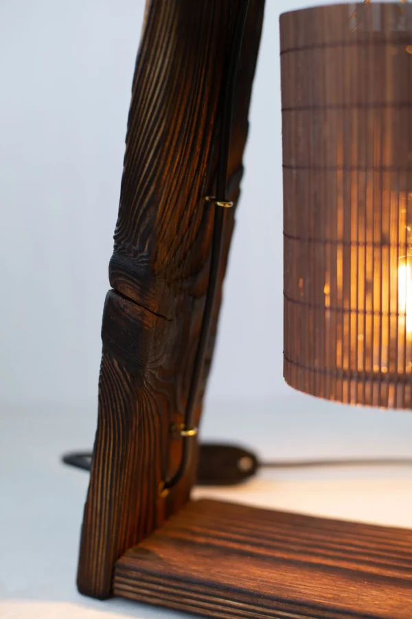 Wood Table Lamp for Bedroom or Living Room, Housewarming Gift, Wooden Desk Lamp, Wood reading Lamp, Bamboo lampshade, Unique Table Lamp Wood - Image 9