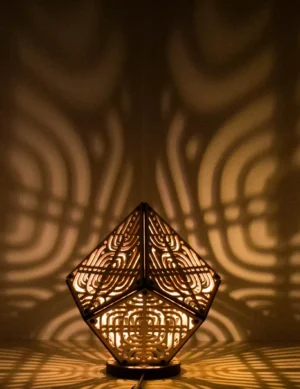 Handmade Wood Shadow Lamp – Intricate Geometric Light, LED G4 Mood Lighting, Boho & Art Deco Home Decor, Gift For Mother, Home warming