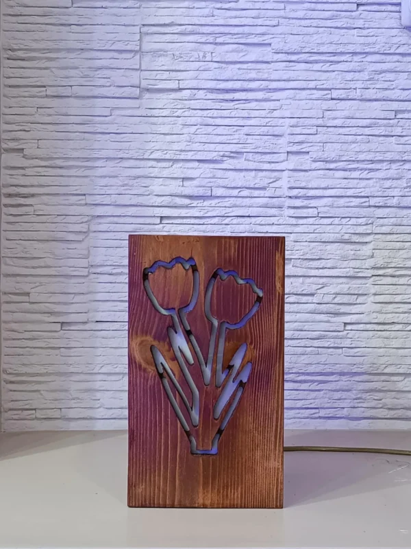 Rustic Bedside Lamp, Flowers Shaped Lamp, Bedside Night Light, Wooden Desk Lamp, Solid Wood Decor, Handmade Lamp, Minimal Lamp, Table Lamp - Image 3