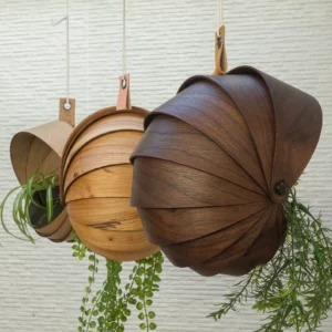 Indoor Wooden Hanging Planter for Trailing Plants | Unique Spiral Ceiling Hanging Plant Pot