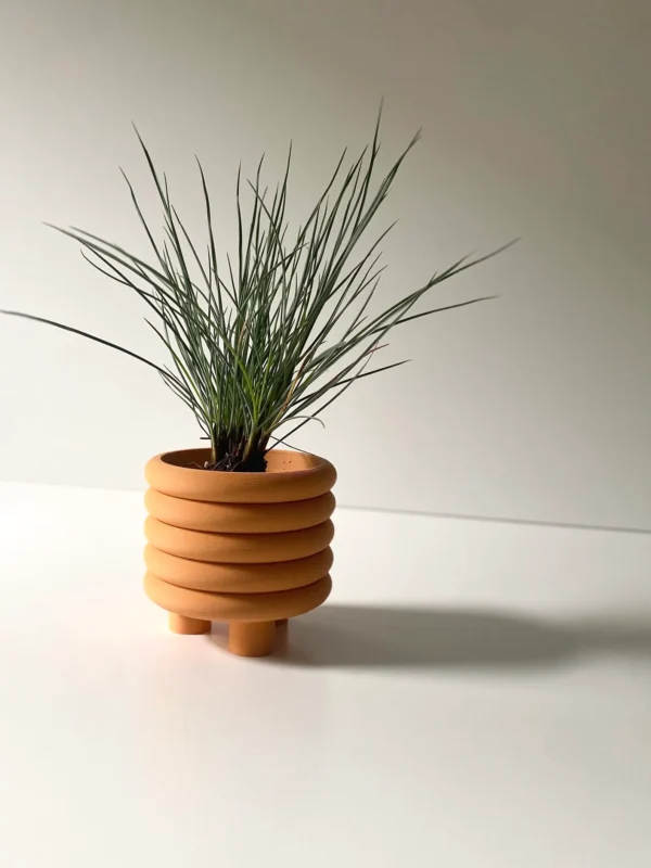 Orange "Coiled Planter" Matte Finish Mid Century Indoor Planter - Image 2