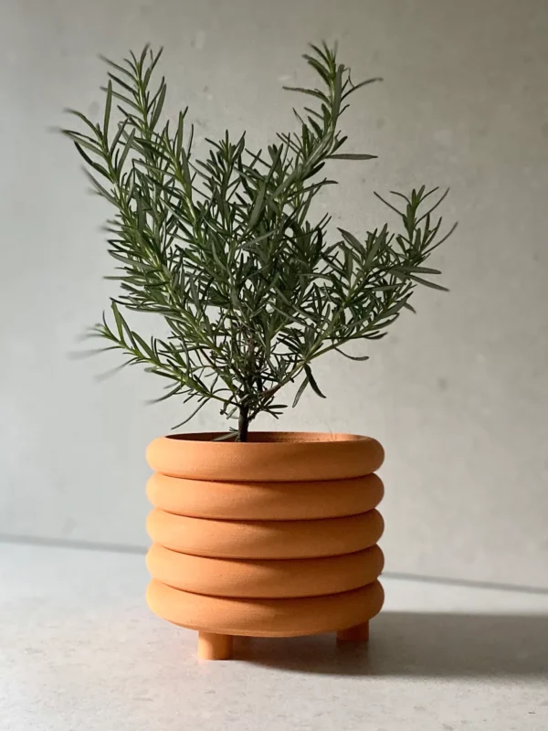 Orange "Coiled Planter" Matte Finish Mid Century Indoor Planter - Image 3