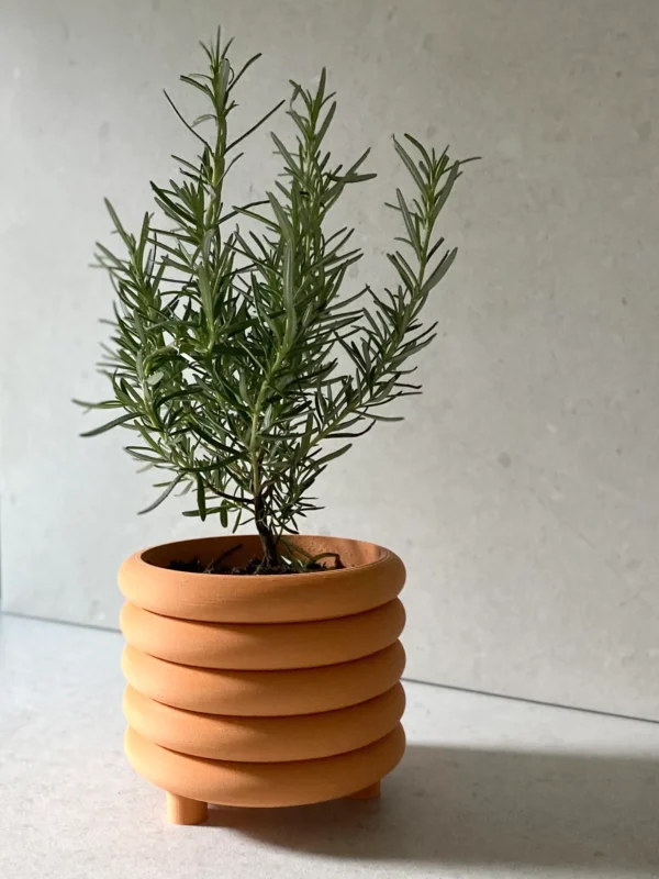 Orange "Coiled Planter" Matte Finish Mid Century Indoor Planter - Image 4
