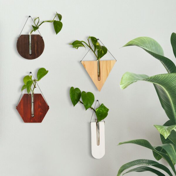 Set of 4 Wood Outdoor Planter Set - Wooden Wall Hanging Planter - Air Plant Holder - Propagation Station Tubes - Modern Decor - Decor Gift - Image 2