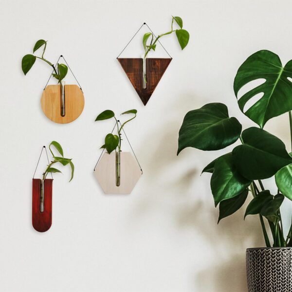 Set of 4 Wood Outdoor Planter Set - Wooden Wall Hanging Planter - Air Plant Holder - Propagation Station Tubes - Modern Decor - Decor Gift - Image 8