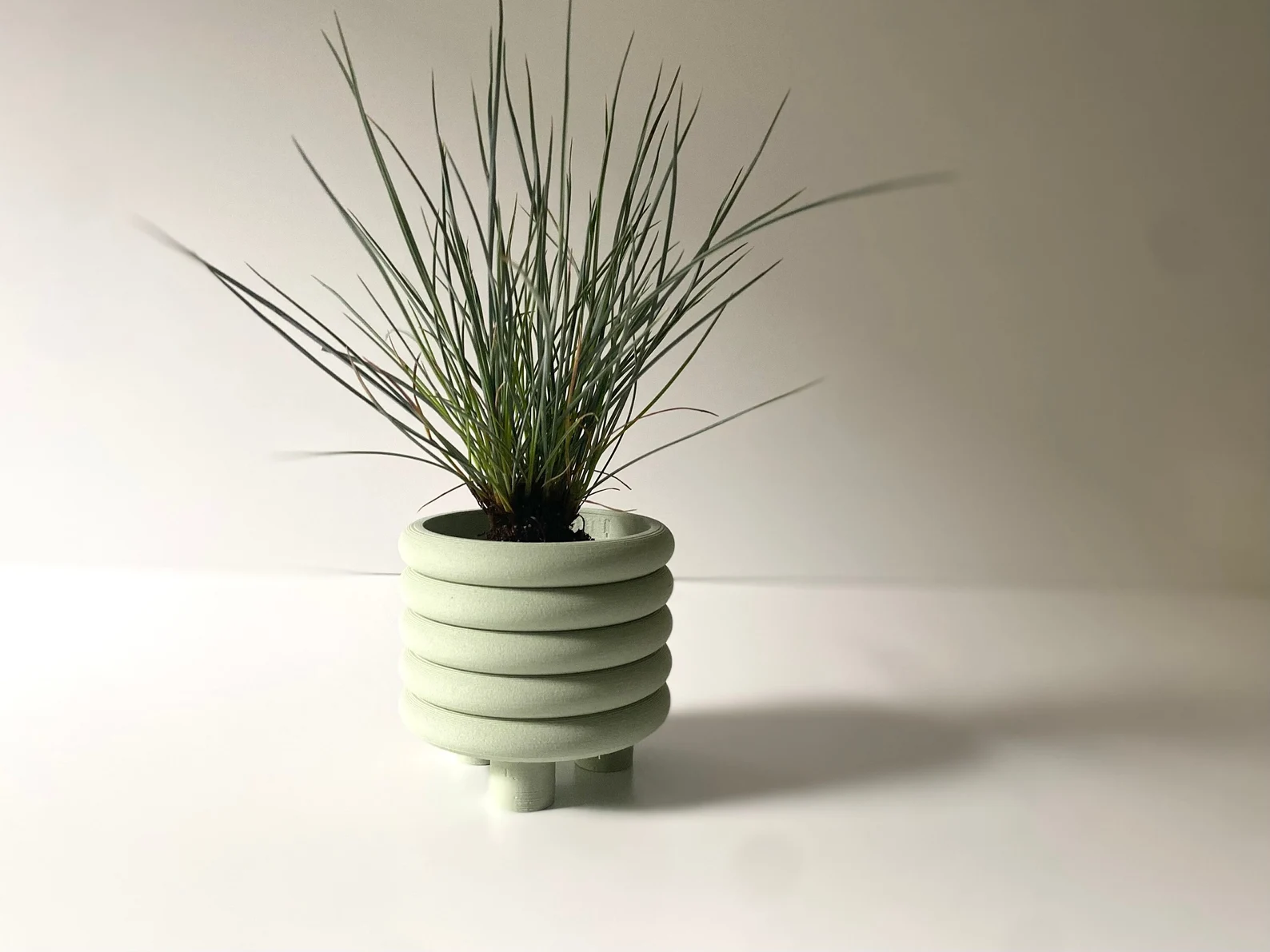 Pastel Green "Coiled" Matte Finish Mid Century Indoor Planter