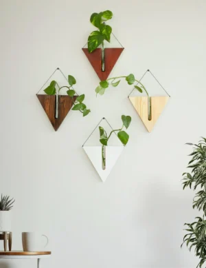 Wooden Indoor Wall Planter Set - Set of 4 Propagation Station Tubes - Wood Wall Hanging Planters - Rustic Wall Decor - Housewarming Gift