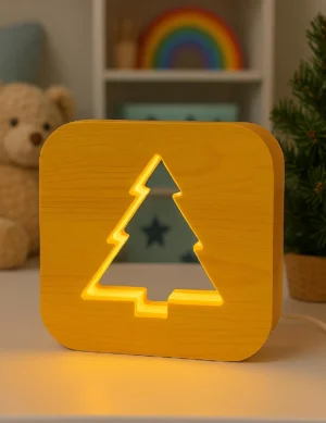 Wooden Pine tree Night Light | USB Decorative Lamp for Home Gift & Nursery, Handmade Lamp, bedside night light