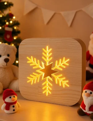 Wooden Snowflake Night Light | USB Decorative Lamp for Home Gift & Nursery, Handmade Lamp, snowflake lamp