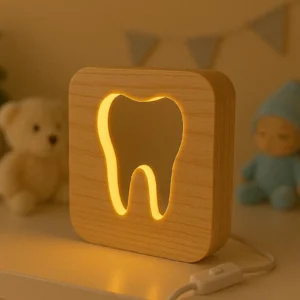 Wooden Tooth Night Light | USB Decorative Lamp for Home Gift & Nursery, Handmade Lamp, tooth gift