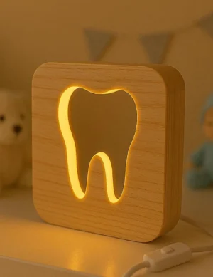 Wooden Tooth Night Light | USB Decorative Lamp for Home Gift & Nursery, Handmade Lamp, tooth gift