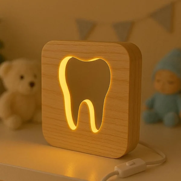 Wooden Tooth Night Light | USB Decorative Lamp for Home Gift & Nursery, Handmade Lamp, tooth gift