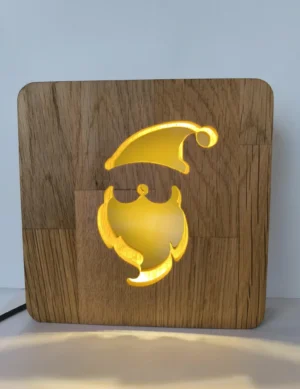 Christmas Night Light, Table Light Decor, Handmade Oak Wood Bedside Light USB Powered, Santa Claus Shape