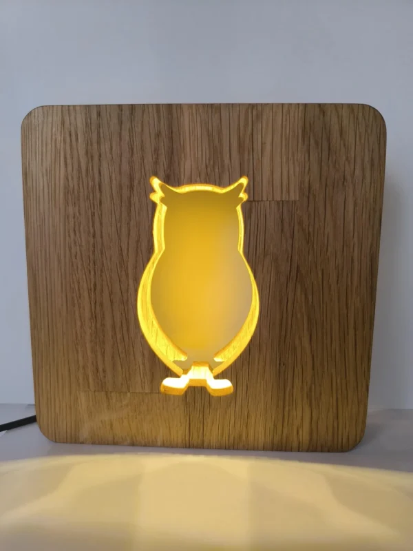 Wooden Night Light, Table Light Decor, Handmade Oak Wood Bedside Light USB Powered, Owl Shape