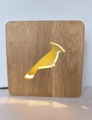 Wooden Night Light, Table Light Decor, Handmade Oak Wood Bedside Light USB Powered, WoodPecker Shape