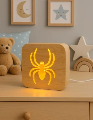 Wooden Spider | USB Decorative Lamp for Home Gift & Nursery, Handmade Lamp, Spider lamp gift,wood lamp, Spider