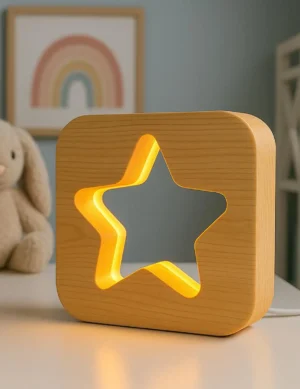 Wooden Star Night Light | USB Decorative Lamp for Home Gift & Nursery, Handmade Lamp, star design lamp