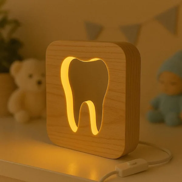 Wooden Tooth Night Light | USB Decorative Lamp for Home Gift & Nursery, Handmade Lamp, tooth gift - Image 3