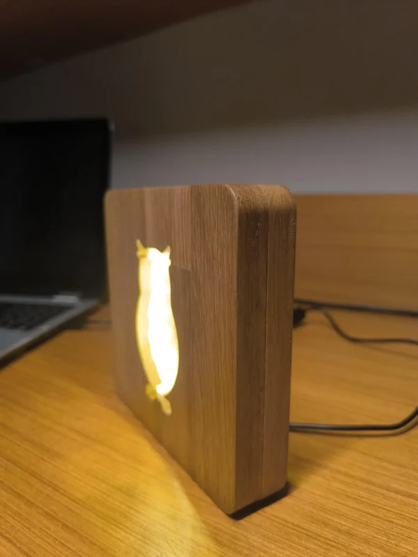 Wooden Night Light, Table Light Decor, Handmade Oak Wood Bedside Light USB Powered, Owl Shape - Image 5