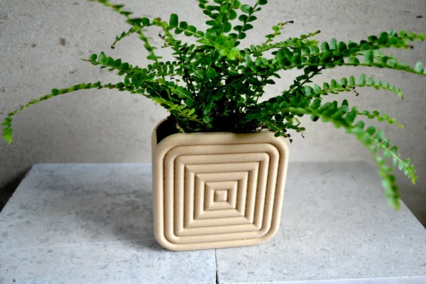 Mid Century Modern "Square Coiled" Wall Planter Natural Wood Finish - Image 7