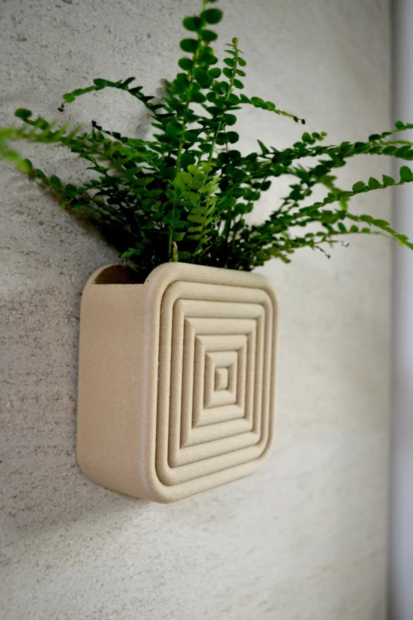 Mid Century Modern "Square Coiled" Wall Planter Natural Wood Finish - Image 2