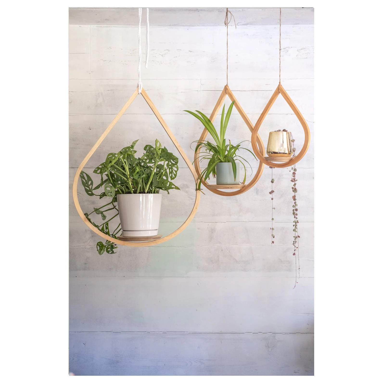 Teardrop Hanger Bundle, Wooden Plant Hanger, Tear Drop Hanger, Planter with Saucer, Boho Decor, Mid Century Modern Planter, Plant lover gift