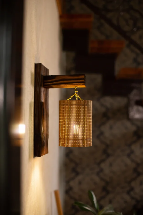Wall wood sconce light set 2 pcs, wall lamp set, wood wall lights, wall wood sconce for reading, wooden lamp, bamboo lampshade - Image 2