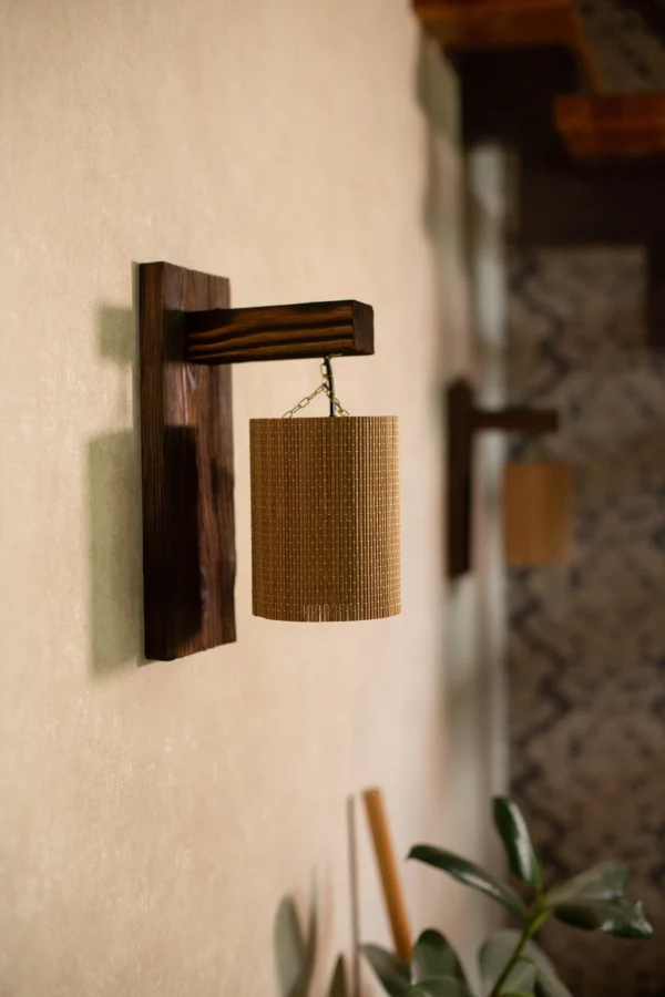 Wall wood sconce light set 2 pcs, wall lamp set, wood wall lights, wall wood sconce for reading, wooden lamp, bamboo lampshade - Image 4