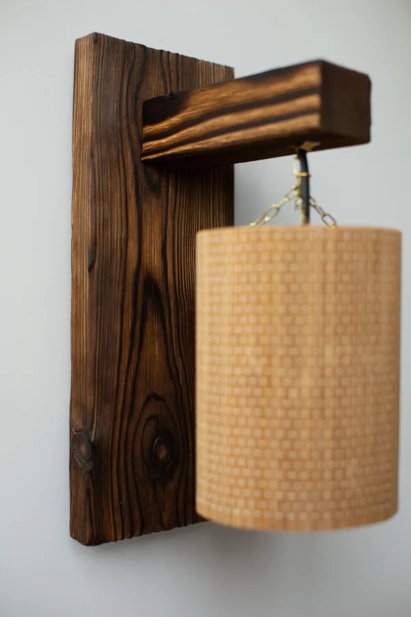 Wall wood sconce light set 2 pcs, wall lamp set, wood wall lights, wall wood sconce for reading, wooden lamp, bamboo lampshade - Image 6