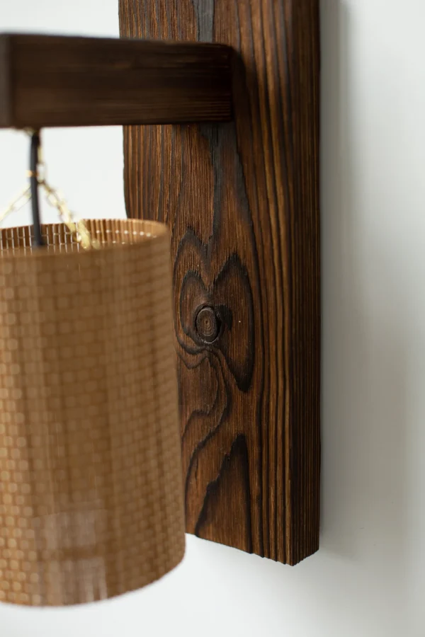Wall wood sconce light set 2 pcs, wall lamp set, wood wall lights, wall wood sconce for reading, wooden lamp, bamboo lampshade - Image 9