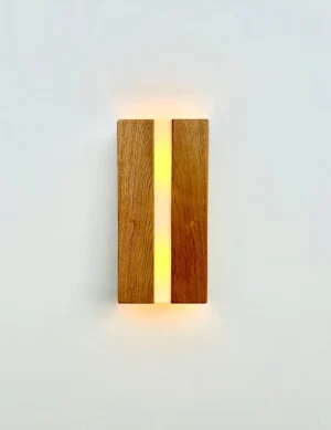 Oak Wall Lamp - Wooden Wall Sconce with Fabric Shade - Rustic Handmade Lighting - Modern Natural Home Decor