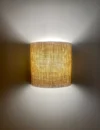 Elegant Wall Lamp – Semi-Circular Solid Oak Base and Rattan Fabric Shade – Rustic Wall Sconce for Cozy, Warm & Stylish Home Lighting.