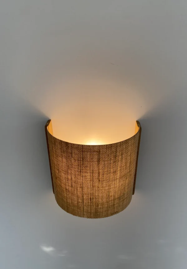 Elegant Wall Lamp – Semi-Circular Solid Oak Base and Rattan Fabric Shade – Rustic Wall Sconce for Cozy, Warm & Stylish Home Lighting. - Image 2