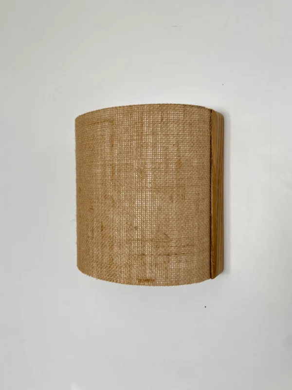 Elegant Wall Lamp – Semi-Circular Solid Oak Base and Rattan Fabric Shade – Rustic Wall Sconce for Cozy, Warm & Stylish Home Lighting. - Image 3