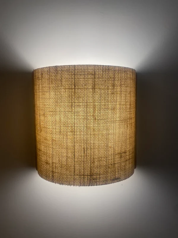 Elegant Wall Lamp – Semi-Circular Solid Oak Base and Rattan Fabric Shade – Rustic Wall Sconce for Cozy, Warm & Stylish Home Lighting. - Image 4