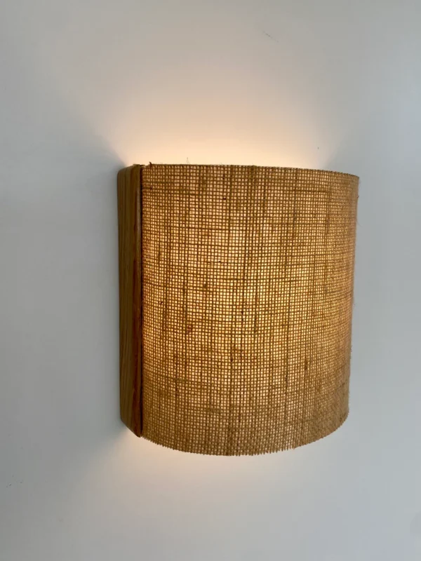 Elegant Wall Lamp – Semi-Circular Solid Oak Base and Rattan Fabric Shade – Rustic Wall Sconce for Cozy, Warm & Stylish Home Lighting. - Image 5