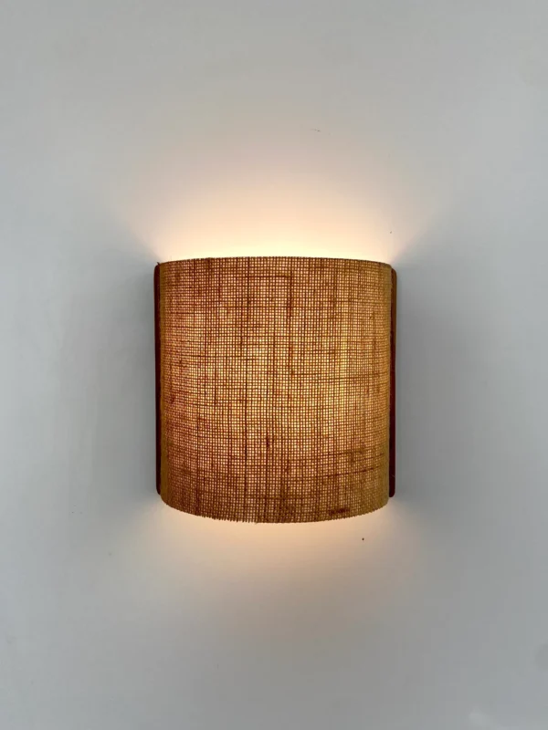 Elegant Wall Lamp – Semi-Circular Solid Oak Base and Rattan Fabric Shade – Rustic Wall Sconce for Cozy, Warm & Stylish Home Lighting. - Image 6