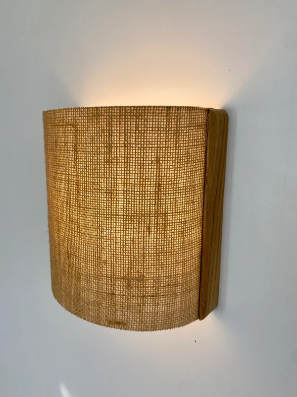Elegant Wall Lamp – Semi-Circular Solid Oak Base and Rattan Fabric Shade – Rustic Wall Sconce for Cozy, Warm & Stylish Home Lighting. - Image 8