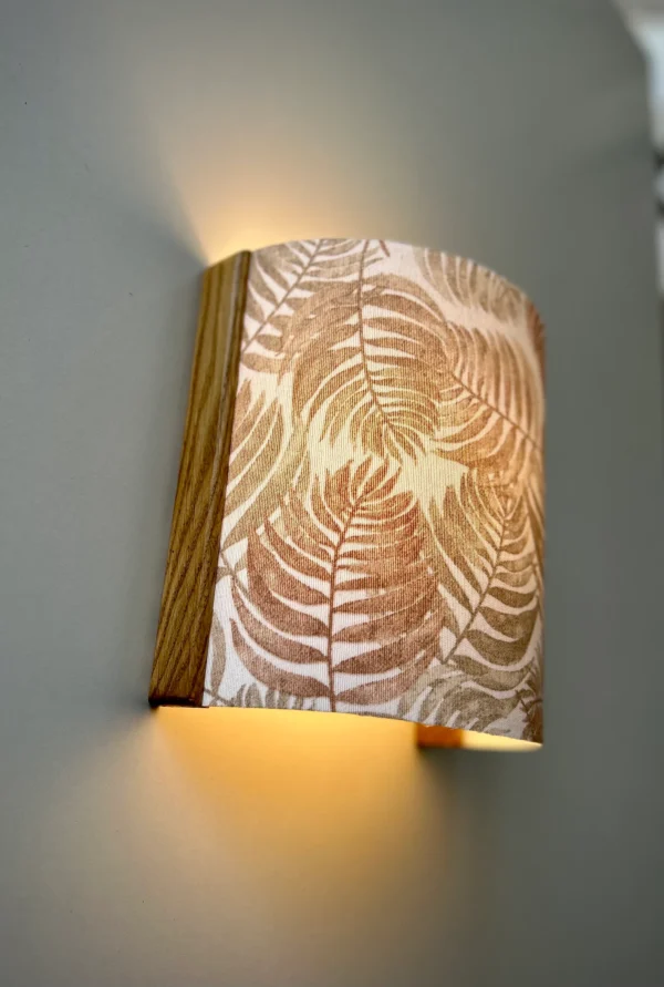 Solid Oak Wall Lamp – Handmade Sconce with Leaf Pattern Shade – Rustic & Nature-Inspired Lighting for Cozy and Stylish Home Decor - Image 8
