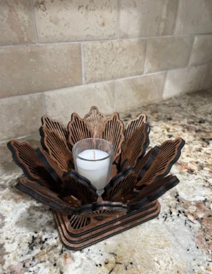 Handcrafted Floral Wood Tealight Holder – Artisan Decor by Krafted Kingdom