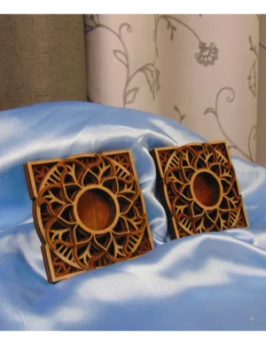 Handcrafted Mandala Wood Candle Holder – Artisan Decor by Krafted Kingdom