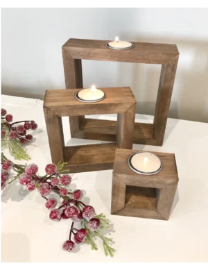 Handcrafted Wooden Candle Holder Set – Rustic Table Decor by Krafted Kingdom