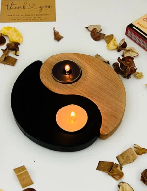 Balance Symbol Wooden Tealight Tray – Handmade by Krafted Kingdom
