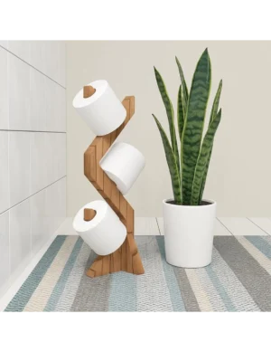 Handmade Rustic Wooden Toilet Roll Holder – Freestanding TP Stand by Krafted Kingdom