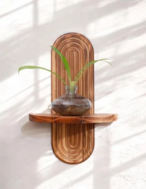 Handmade Boho Rustic Wooden Wall Shelf – Arched Display for Plants by Krafted Kingdom
