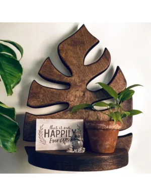 Handmade Monstera Leaf Wooden Wall Shelf – Boho Plant Display by Krafted Kingdom