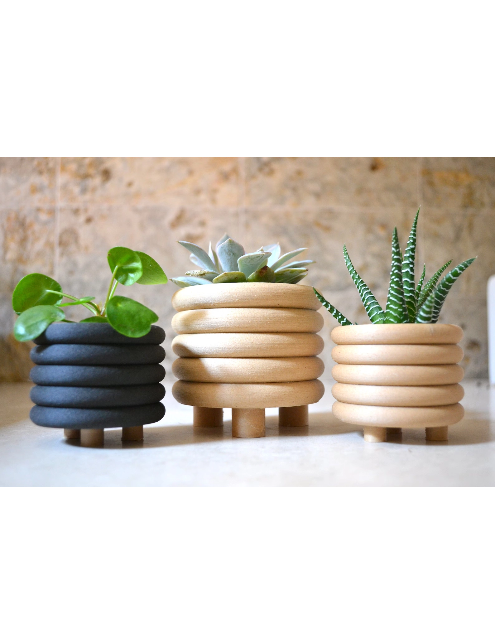 PR SR 3, Wood "Coiled Planter" – Mid Century Modern Indoor Pot, Matte Black Finish, Eco-Friendly Bioplastic, 3D Printed with Recycled Wood - Image 6