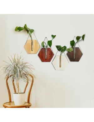 PR SR 33, Set of 4 Wooden Wall Vases – Indoor Propagation Planters & Rustic Home Decor