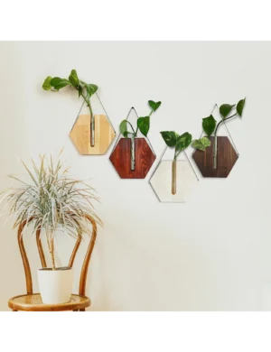 PR SR 36, Set of 4 Wooden Wall Vases – Rustic Propagation Station Planter Set by Krafted Kingdom