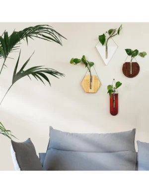 PR SR 38, Set of 4 Wooden Wall Vases – Rustic Propagation Station & Air Plant Holder Set